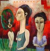 Tres mujeres, acrílico 42x42 cms. 2009