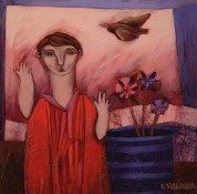 mujer y jarrón